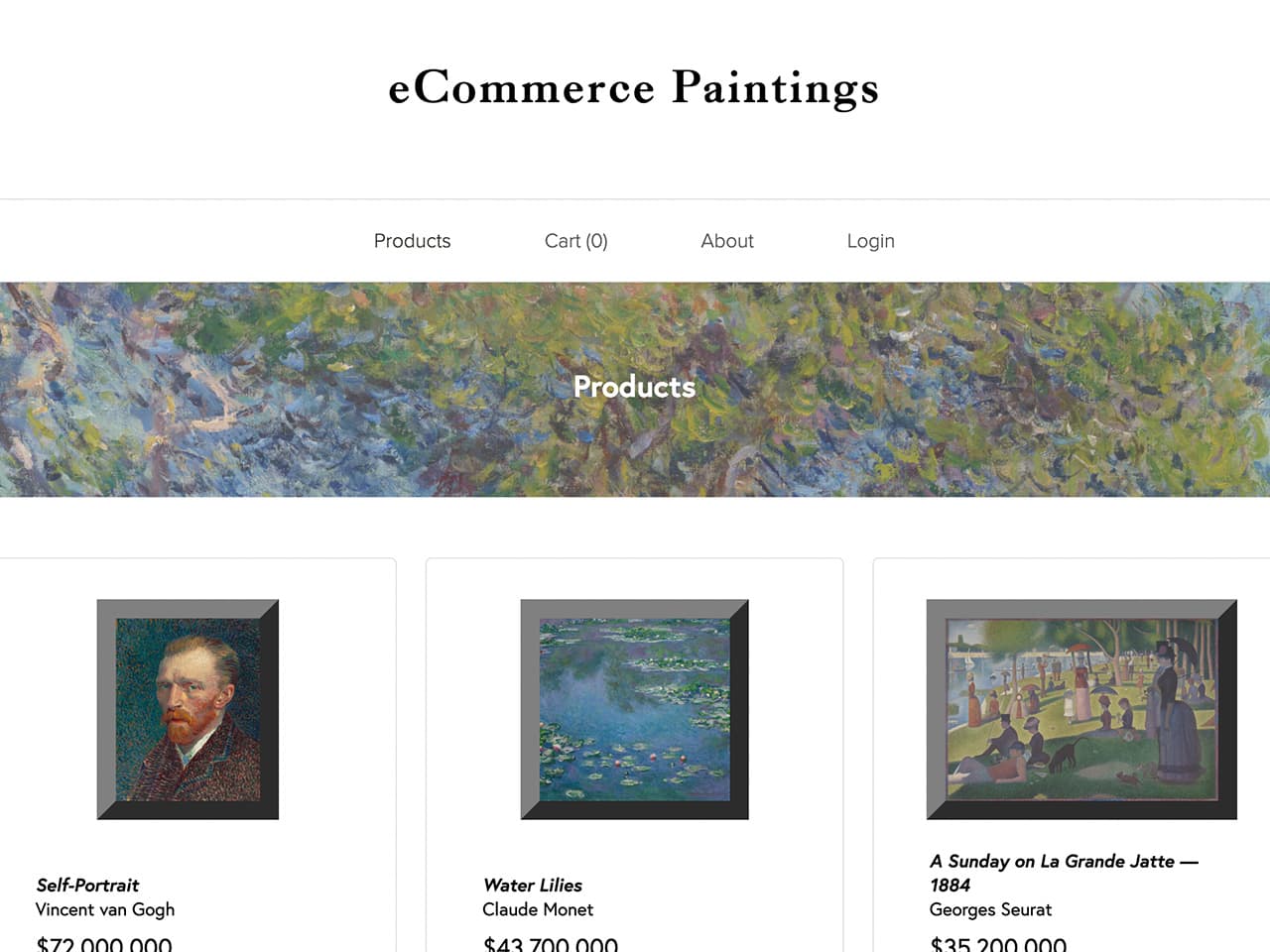 ecommerce paintings project preview